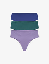 Blue, Green Stripe & Purple Stripe High Waist Thong 3 Pack Box
