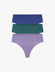 Blue, Green Stripe & Purple Stripe High Waist Thong 3 Pack Box