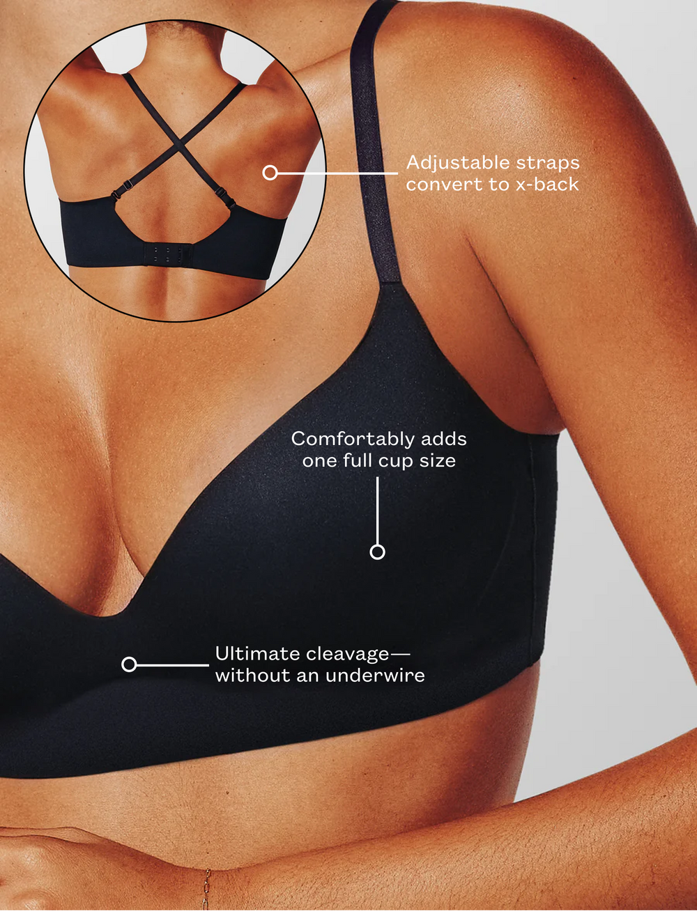 Black Wireless Push-Up Bra
