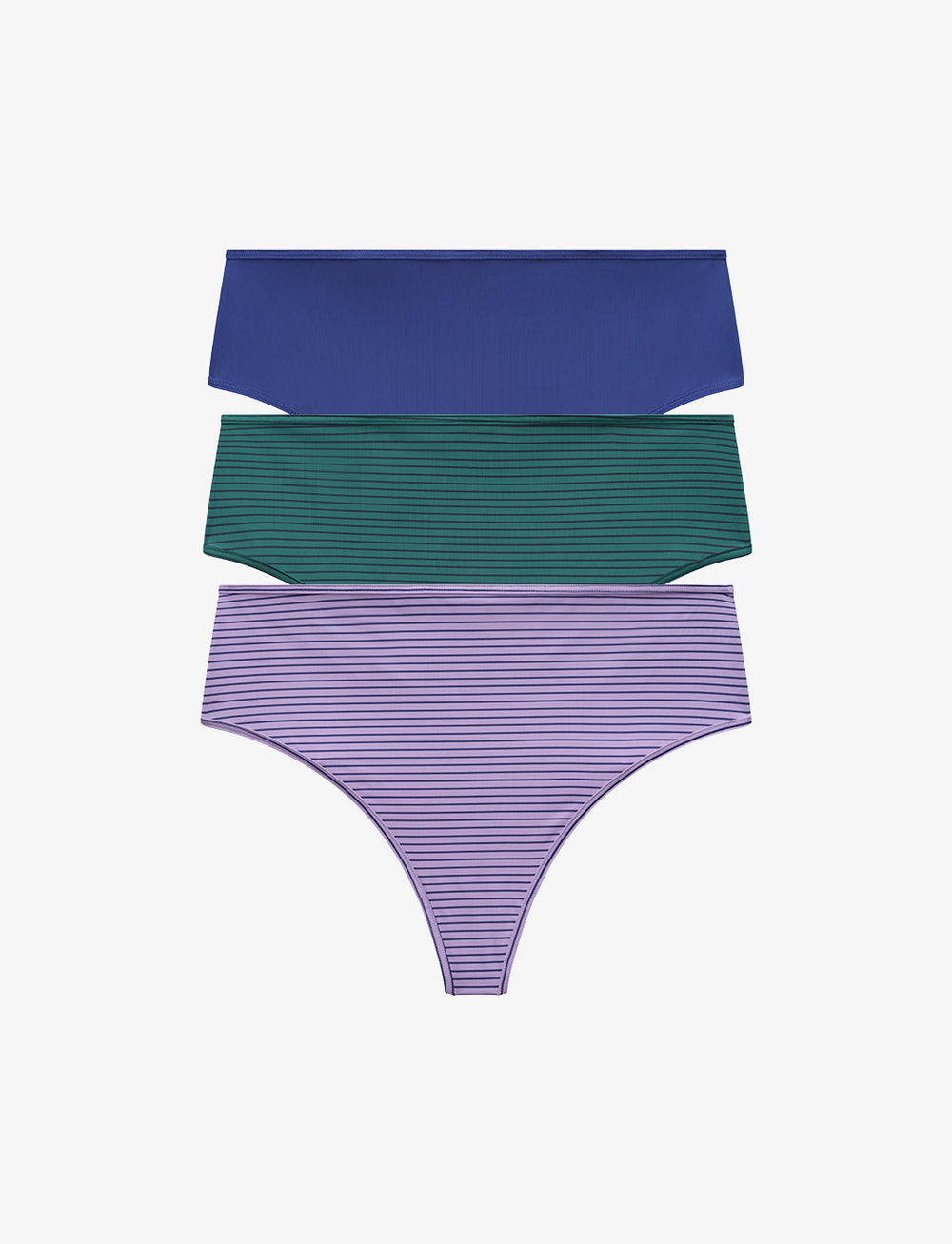 Blue, Green Stripe & Purple Stripe High Waist Thong 3 Pack Box
