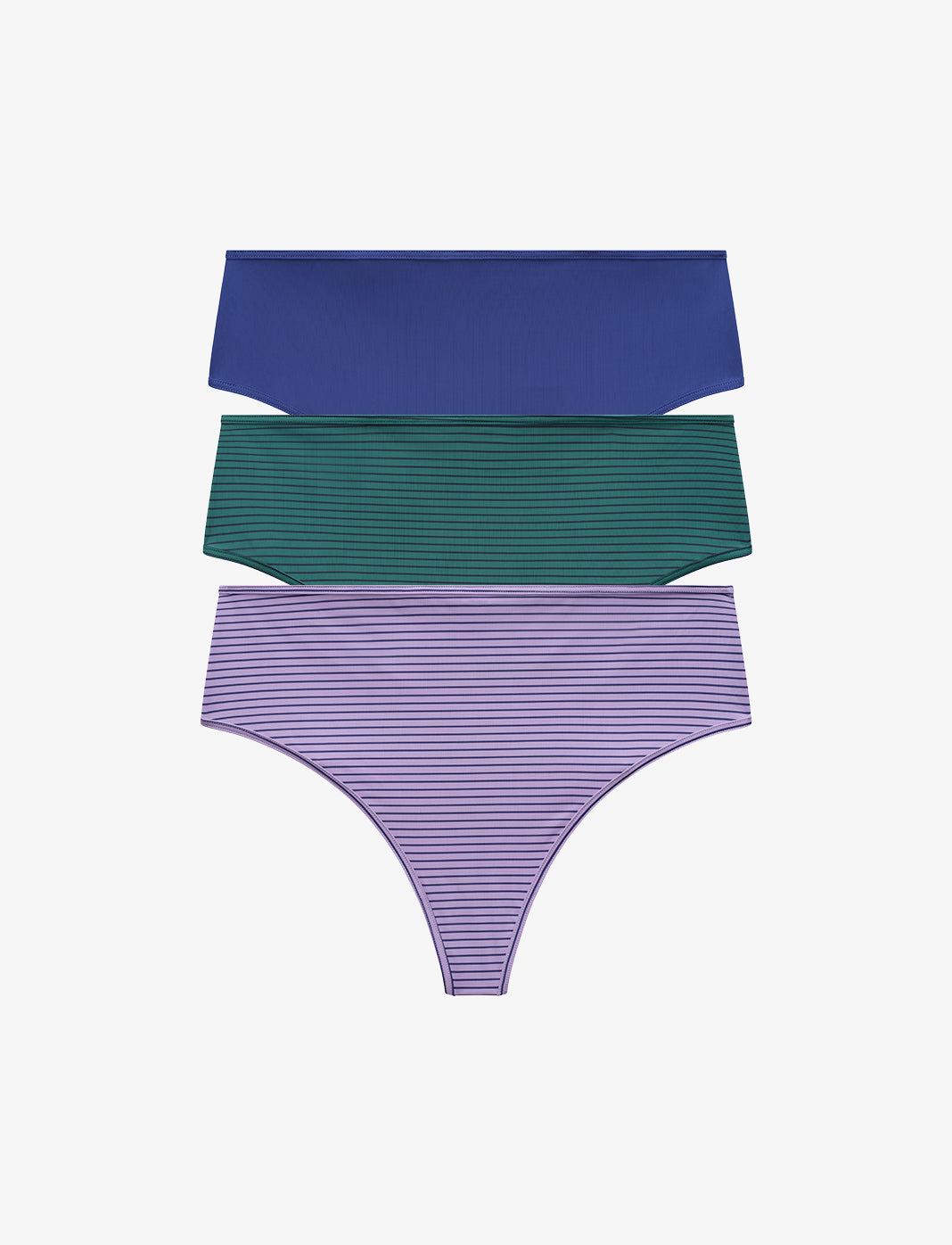 Blue, Green Stripe & Purple Stripe High Waist Thong 3 Pack Box
