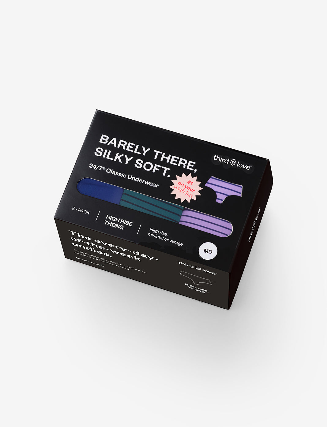 Blue, Green Stripe & Purple Stripe High Waist Thong 3 Pack Box