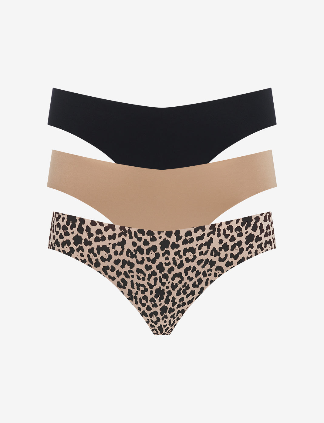 Black, Taupe & Leopard No-Show Thong