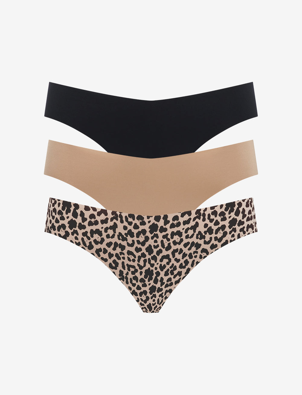 Black, Taupe & Leopard No-Show Thong