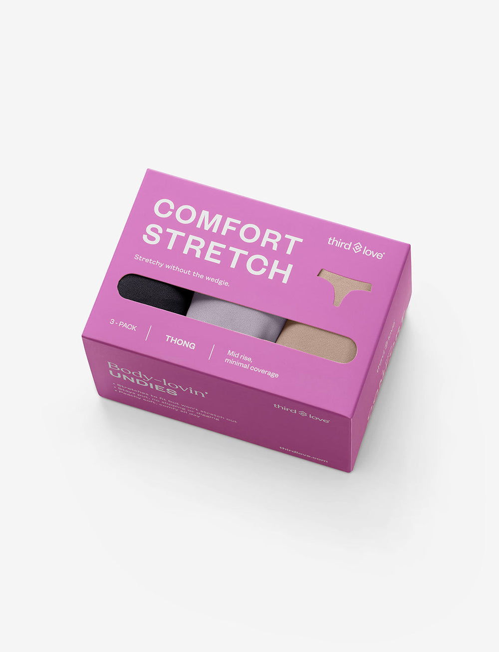 Black, Dreamy Lilac & Taupe ComfortStretch Thong 3 Pack Box